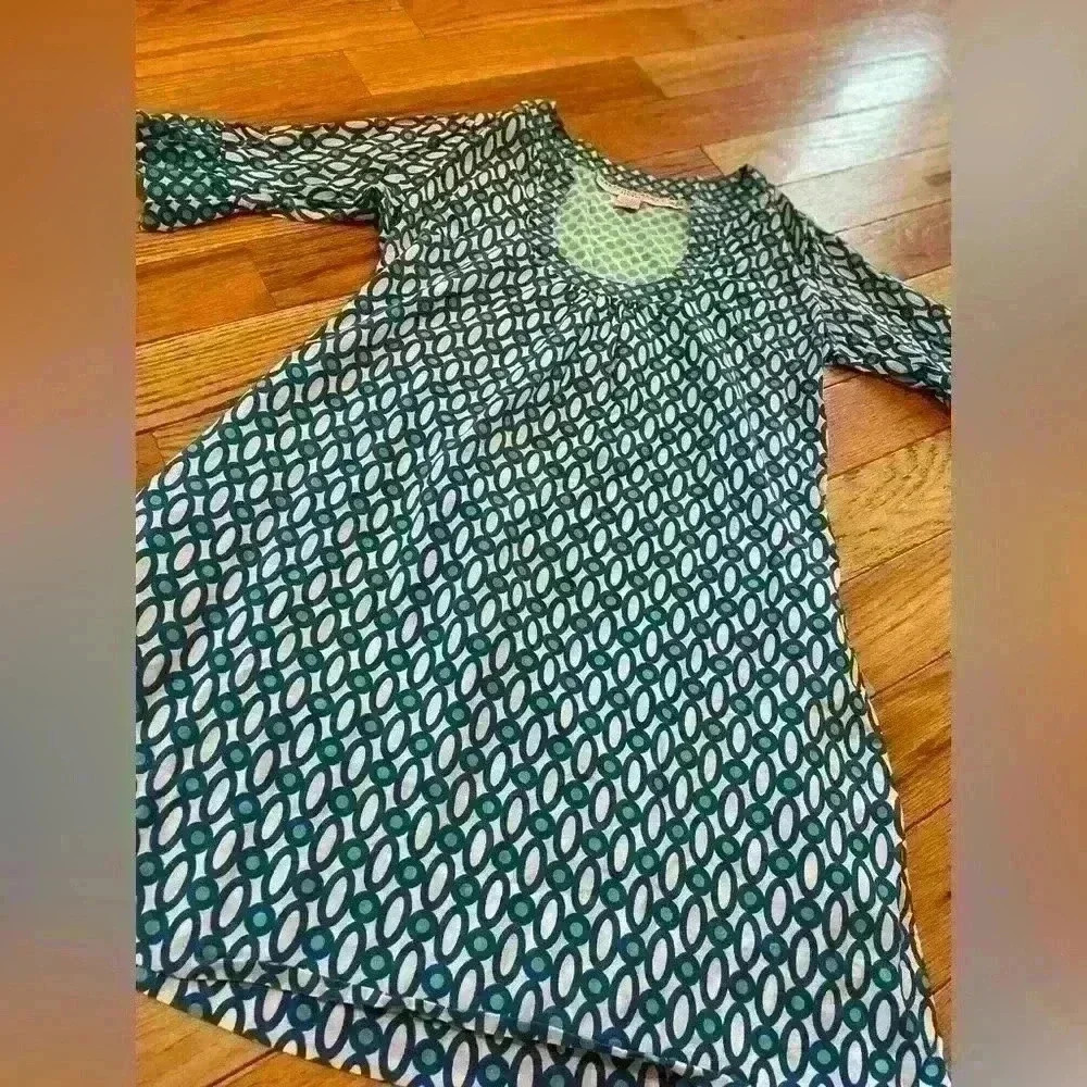 Gretchen Scott Mini Cotton Shift Dress Blue White 3/4 Sleeve Ruffle Women’s Sz S - Picture 7 of 12